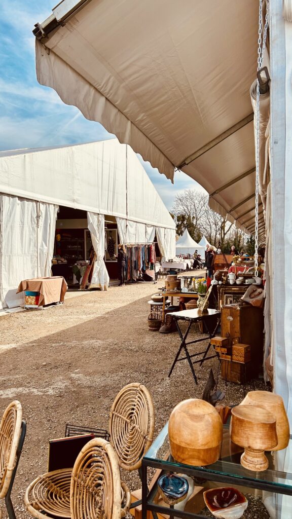 antique market in France white tent