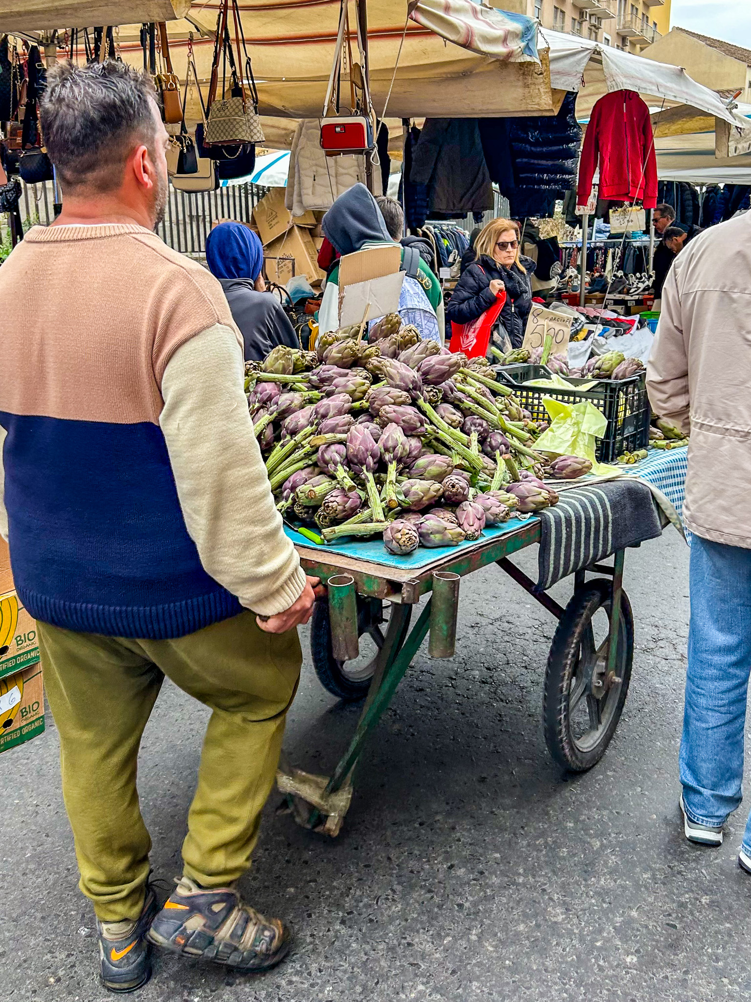 Artichoke seller at Fera O’Luni, a daily market in Catania